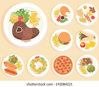 food in flat illustration style. Top view