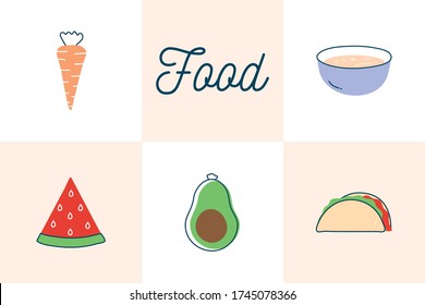 food flat style icon set design, eat restaurant and menu theme Vector illustration