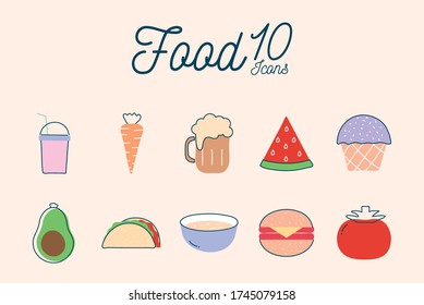 food flat style icon set design, eat restaurant and menu theme Vector illustration