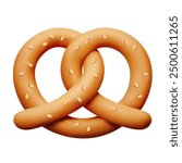 Food flat vector icon on a white background. Snacks for beer. 3D vector bread pretzel. Bread product with sesame