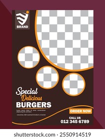 Food Flyer Design. Fast food restaurant marketing social media poster and web banner template design. Food flyer design for business promotions and advertisements. Discount food flyer design. burgers
