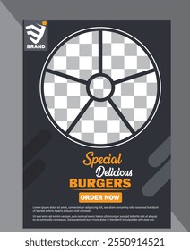 Food Flyer Design. Fast food restaurant marketing social media poster and web banner template design. Food flyer design for business promotions and advertisements. Discount food flyer design. burgers