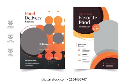 Food Flyer Pamphlet Brochure Design Vector Template In A4 Size. Healthy Meal, Green Color Restaurant Menu Template. Vector Illustration For Banner, Poster, Flyer, Cover, Menu, Brochure.	