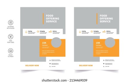 Food Flyer Pamphlet Brochure Design Vector Template In A4 Size. Healthy Meal, Green Color Restaurant Menu Template. Vector Illustration For Banner, Poster, Flyer, Cover, Menu, Brochure.	