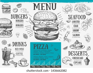 Food flyer. Restaurant cafe menu, template design. 