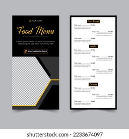 food flyer for restaurant menu card design, cooking recipe for fast food, burger or cocktail party, food poster business dl flyer template