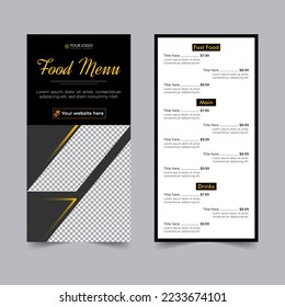 food flyer for restaurant menu card design, cooking recipe for fast food, burger or cocktail party, food poster business dl flyer template