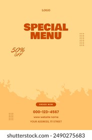 Food flyer template design. Restaurant menu promotion layout design. Fast food poster. Vector illustration