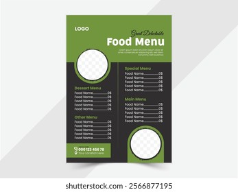 Food Flyer Template design, restaurant food flyer, fast food template vector illustration A4 size. Healthy Meal, colorful Restaurant menu and bifold brochure design template.