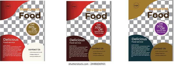 Food flyer vector design on white background with 3 variation.