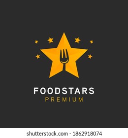 Food Foodie Super Stars Golden Fork Star Logo Icon Symbol Template