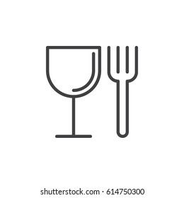 Food, fork and glass line icon, outline vector sign, linear style pictogram isolated on white. Restaurant symbol, logo illustration. Editable stroke. Pixel perfect