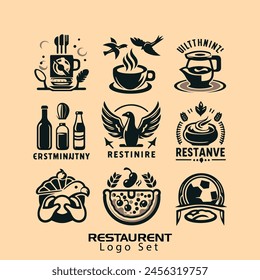 Food and fork and spoon combination for restaurant logo concept. Food and drink logo set