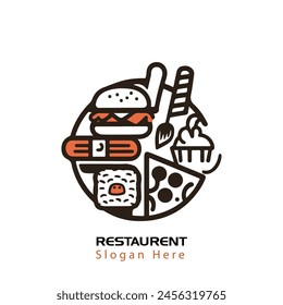 Speisen- und Gabel-Löffel-Kombination für Restaurant-Logo-Konzept. Logo für Essen und Trinken.