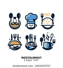 Food and fork and spoon combination for restaurant logo concept. Food and drink logo set