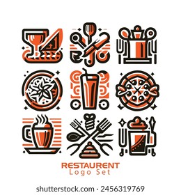 Food and fork and spoon combination for restaurant logo concept. Food and drink logo set