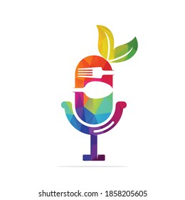 Food fork spoon podcast logo vector. Podcast food logo icon designs vector.