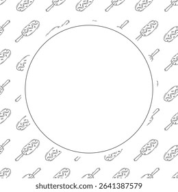 Food frame. doodle fast food circle frame. hand drawn food and beverage frame background. food background