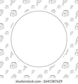 Food frame. doodle fast food circle frame. hand drawn food and beverage frame background. food background