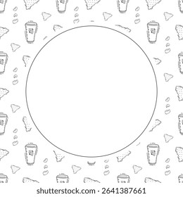 Food frame. doodle fast food circle frame. hand drawn food and beverage frame background. food background