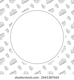 Food frame. doodle fast food circle frame. hand drawn food and beverage frame background. food background