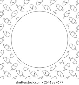 Food frame. doodle fast food circle frame. hand drawn food and beverage frame background. food background