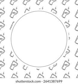 Food frame. doodle fast food circle frame. hand drawn food and beverage frame background. food background