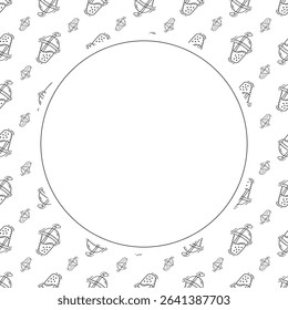 Food frame. doodle fast food circle frame. hand drawn food and beverage frame background. food background