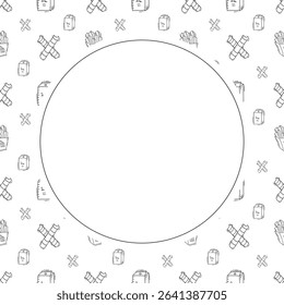 Food frame. doodle fast food circle frame. hand drawn food and beverage frame background. food background
