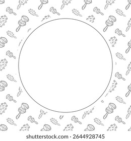 Marco de la comida. doodle marco de círculo de comida rápida. fondo dibujado a mano del marco de la comida y de la bebida