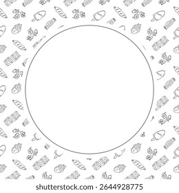 Food frame. doodle fast food circle frame. hand drawn food and beverage frame background. food background