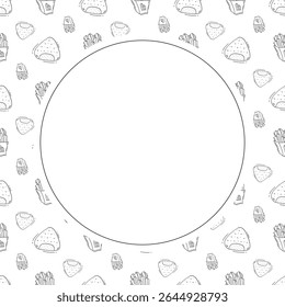 Food frame. doodle fast food circle frame. hand drawn food and beverage frame background. food background