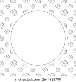 Moldura de comida. doodle moldura de círculo fast food. fundo de moldura de comida e bebida desenhado à mão. fundo de comida