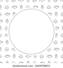 Food frame. doodle fast food circle frame. hand drawn food and beverage frame background. food background