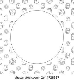 Food frame. doodle fast food circle frame. hand drawn food and beverage frame background. food background