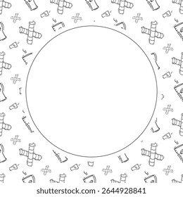 Marco de la comida. doodle marco de círculo de comida rápida. fondo dibujado a mano del marco de la comida y de la bebida
