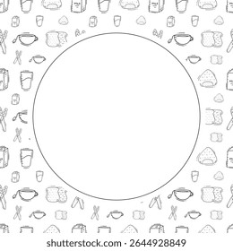 Speiserahmen. doodle Fast Food Kreisrahmen. handgezeichneter Hintergrund für Speisen und Getränke. Lebensmittelhintergrund