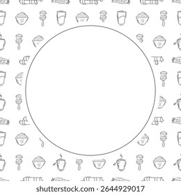 Food frame. doodle fast food circle frame. hand drawn food and beverage frame background. food background