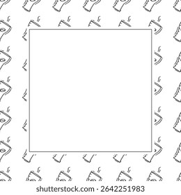 Food frame. doodle fast food square frame. hand drawn food and beverage frame background. food background