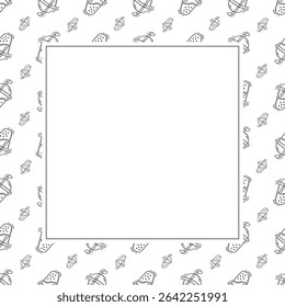 Food frame. doodle fast food square frame. hand drawn food and beverage frame background. food background