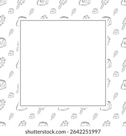 Food frame. doodle fast food square frame. hand drawn food and beverage frame background. food background