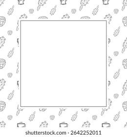 Food frame. doodle fast food square frame. hand drawn food and beverage frame background. food background