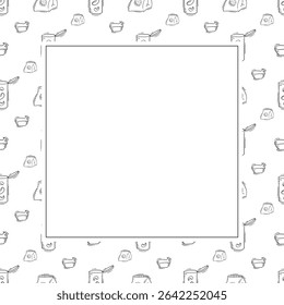 Food frame. doodle fast food square frame. hand drawn food and beverage frame background. food background