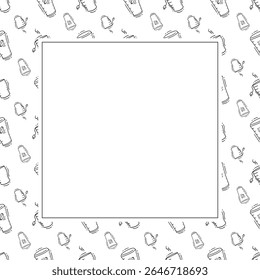 Moldura de comida. doodle moldura quadrada de comida rápida. fundo de moldura de comida e bebida desenhado à mão. fundo de comida