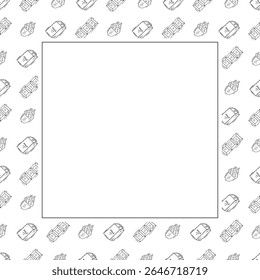Moldura de comida. doodle moldura quadrada de comida rápida. fundo de moldura de comida e bebida desenhado à mão. fundo de comida