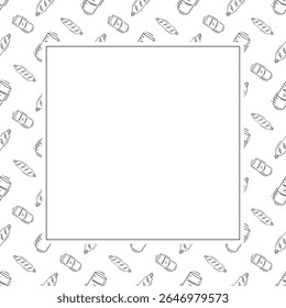 Speiserahmen. doodle fast food quadratischen rahmen. handgezeichneter Hintergrund für Speisen und Getränke. Lebensmittelhintergrund