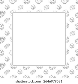 Food frame. doodle fast food square frame. hand drawn food and beverage frame background. food background