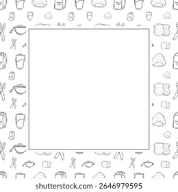 Food frame. doodle fast food square frame. hand drawn food and beverage frame background. food background