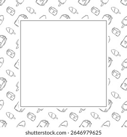 Moldura de comida. doodle moldura quadrada de comida rápida. fundo de moldura de comida e bebida desenhado à mão. fundo de comida