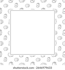 Food frame. doodle fast food square frame. hand drawn food and beverage frame background. food background